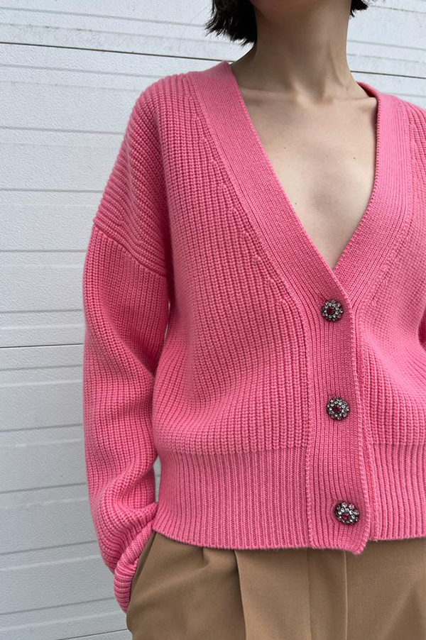 Crystal Buttons Cardigan in Candy Pink (Sold Out)
