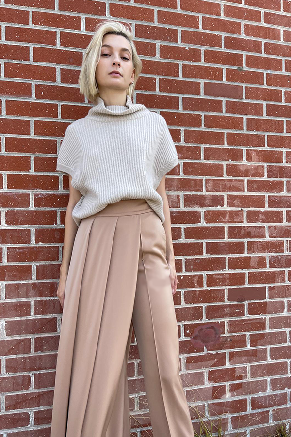 Asymmetrical Wide Pants in Cream