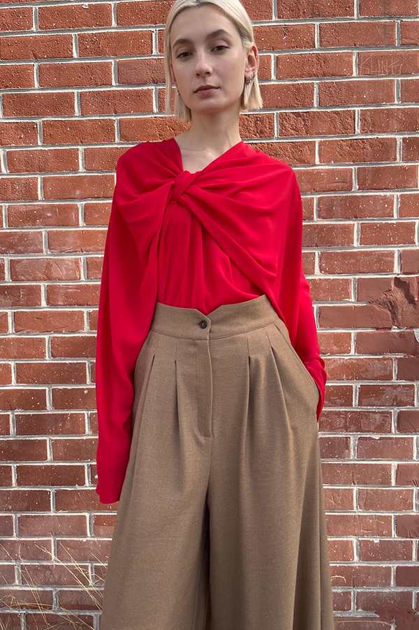 Flannel High Waist Pants in  Camel