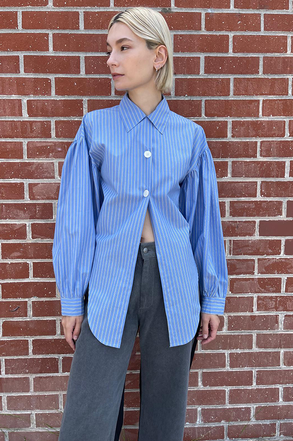 Chelsea Mak Lockhart cotton top in cerulean stripe