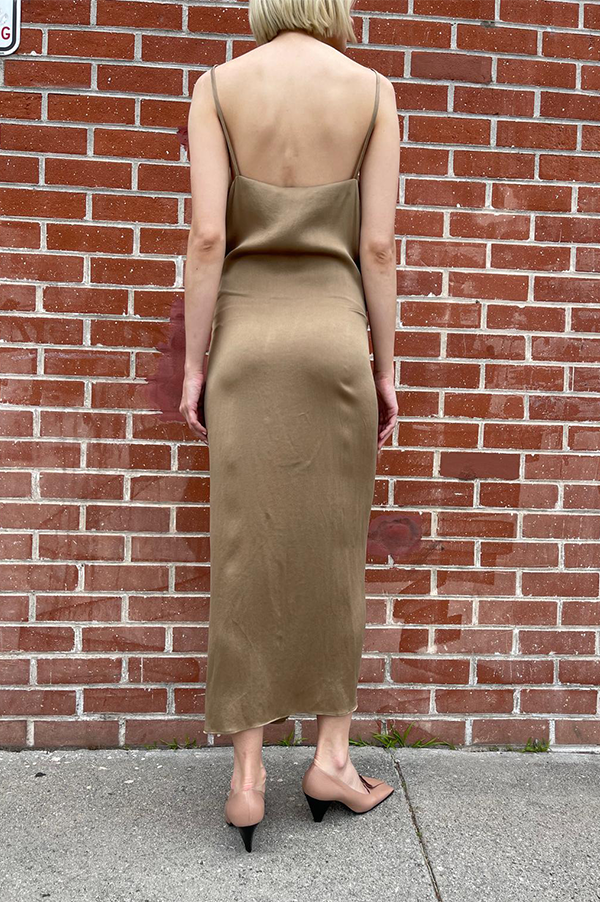 Dusan Satin Square Dress In Antique Gold