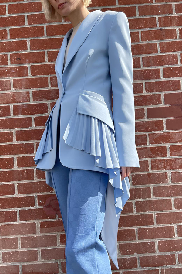 Sky Ruffle Tuxedo in Ice Blue