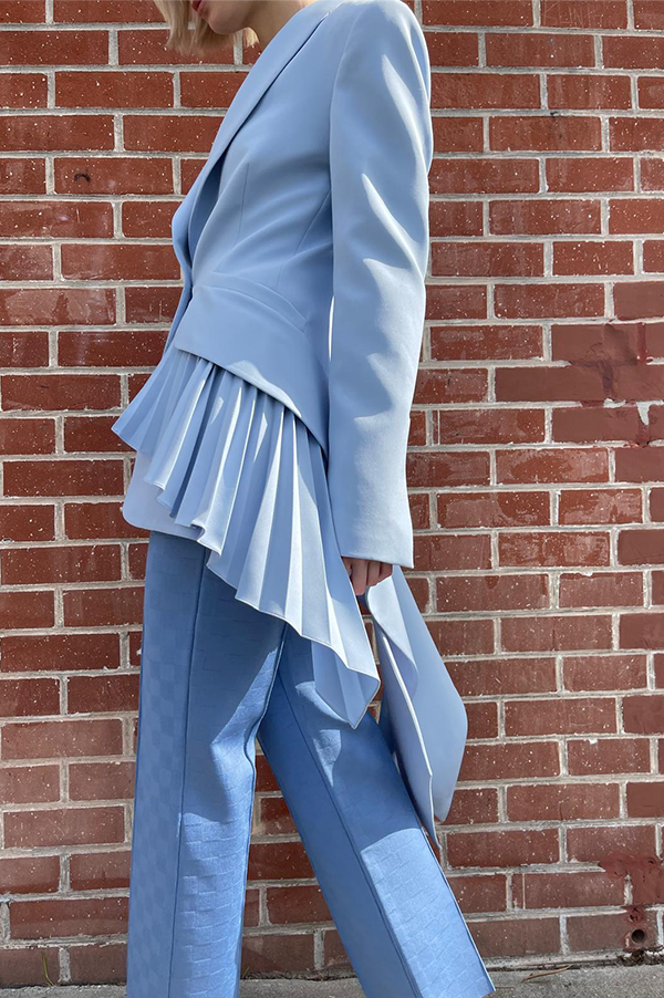 Sky Ruffle Tuxedo in Ice Blue