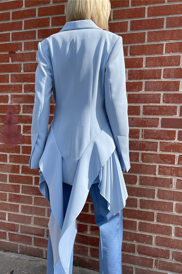 Sky Ruffle Tuxedo in Ice Blue