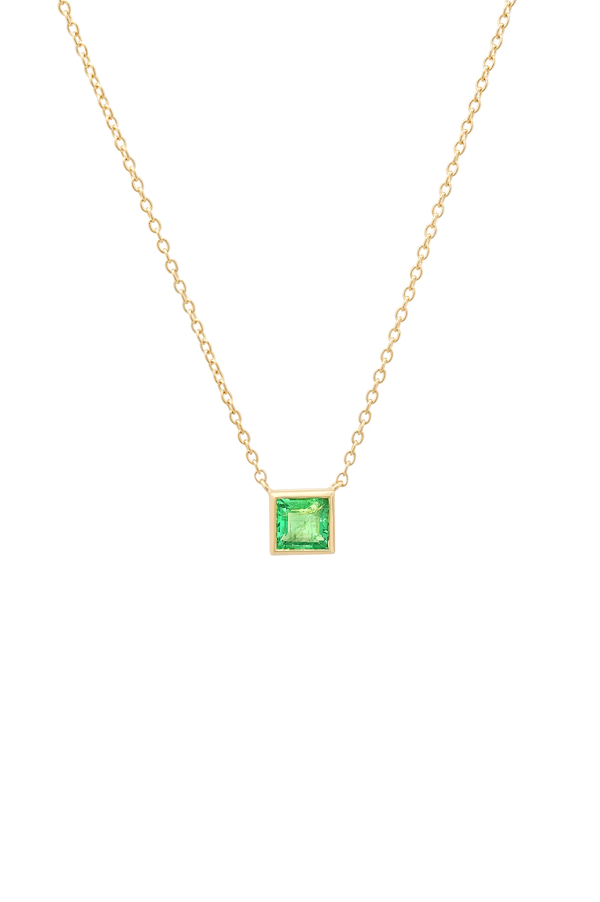 Emerald Bezel Set Solitaire Necklace