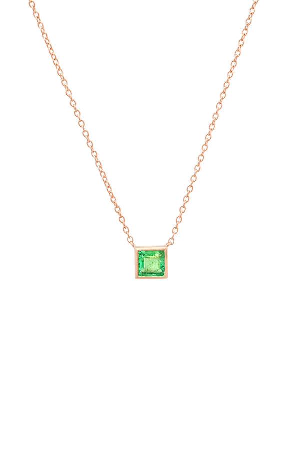 Emerald Bezel Set Solitaire Necklace