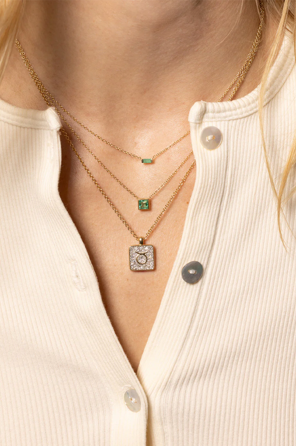 Emerald Bezel Set Solitaire Necklace