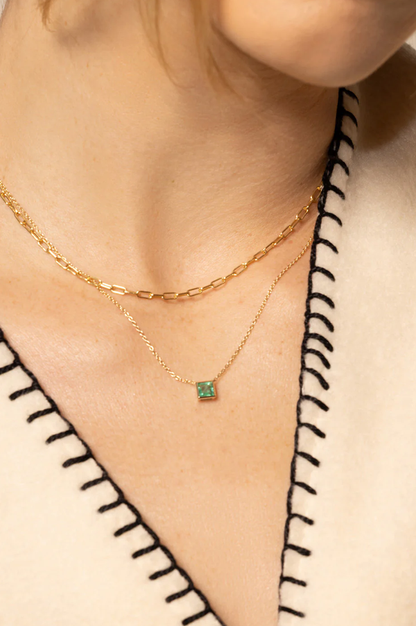 Emerald Bezel Set Solitaire Necklace