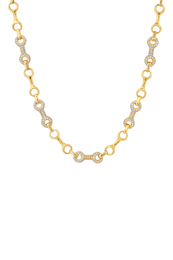 15 MM Double Beam Alterno Chain Necklace with Pavé Links