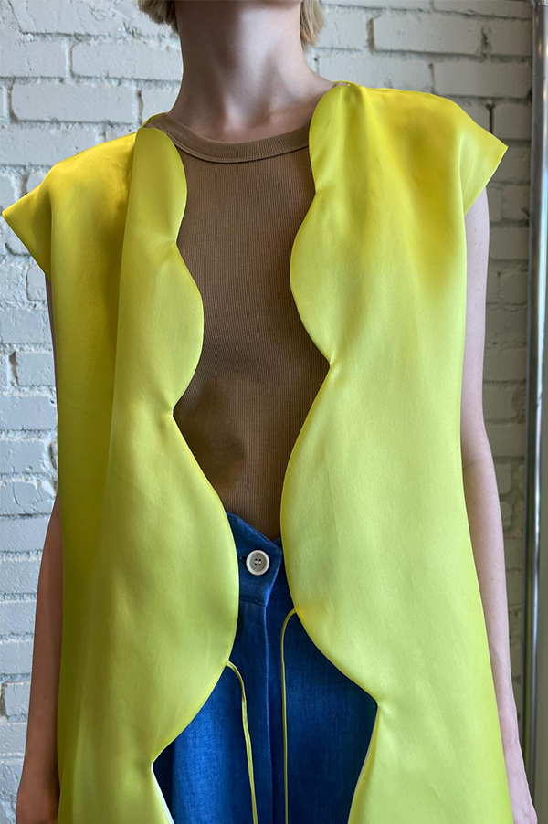 Scalloped Organza Wrap Dress in Neon Yellow