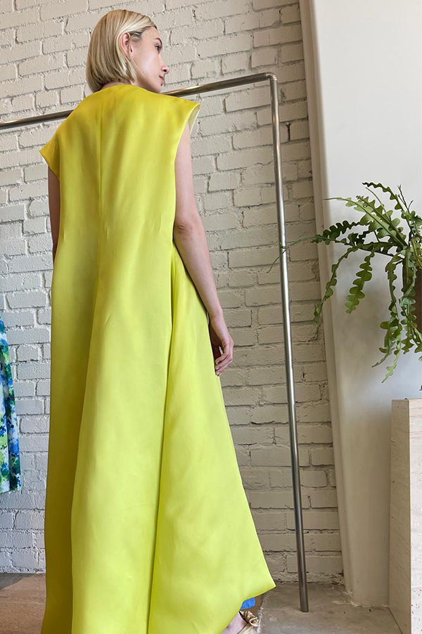 Scalloped Organza Wrap Dress in Neon Yellow