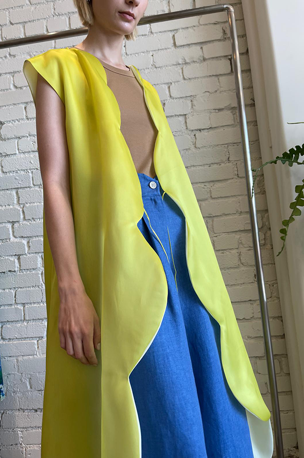 Scalloped Organza Wrap Dress in Neon Yellow